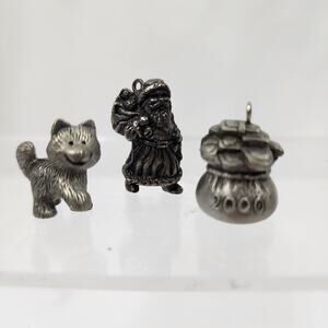 3 Hallmark Pewter Mini Ornaments Frosty Friends Husky, Monopoly Money & Santa